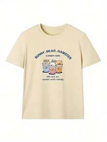 Short-Sleeve T-Shirt With Cute Characters, Fashionable Short-Sleeve T-Shirt For Spring And Summer 2026, Made In Mexico, 180 Grams. Cartoon Print, Couple Design, Suitable For Indoor Or Outdoor Wear. Crew Neck, Unisex, Ideal For Office And Leisure. One-Pack. - APR-P631577SLNDXZGY440 - 查看 2