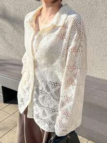 Blusa holgada de encaje para mujer de primavera - Beis - Ver 7