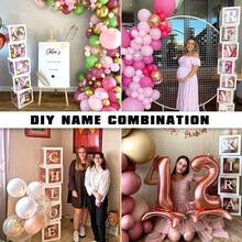 Cajas de Globos para Decoración Shower, 4 Pieza Kit de Cajas de Globos Transparentes Blancas con 30 Letras +, Decoraciones de Fiesta para Cumpleaños Shower Niña Niño Revelación de Género - 1 - Ver 3