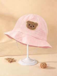 1pc Cute Bear Patch Baby Bucket Hat, Lightweight Breathable Adjustable Chin Strap Infant Bucket Hat - 1PC - View 17