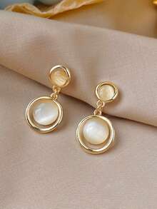 1 Đôi bông tai mắt mèo cổ điển thanh lịch, kiểu dáng tối giản cao cấp, phong cách retro. - Vàng - Xem 6