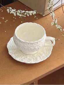 一套浮雕三叶草陶瓷杯碟，法式浮雕三叶草拿铁/咖啡杯碟，复古奢华下午茶/甜点杯碟，适用于餐厅、客厅、咖啡馆、甜品店、聚会等场合。 - 彩色 - 查看 8