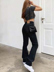 2026 Nuevos Jeans de Pierna Recta para Mujer, Hechos de Tela Elástica con Lavado Vintage, Elegantes y de Moda, Estilo Streetwear Y2K, Uso Casual Diario, Adecuado para Primavera/Verano, Color: Azul - Negro - Ver 2