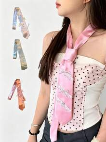 1 chiếc khăn quàng cổ nơ ren mới dành cho nữ, phụ kiện khăn quàng cổ dài phong cách Y2K ngọt ngào và cá tính. - Nhiều màu - Xem 6