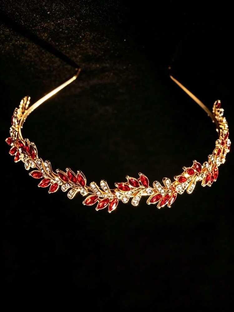 1pc Women's Fashion Princess Crown Sweet Rhinestone Birthday Hair Accessory Headband - Red - View 2