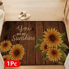 1pc Sunflower Pattern Printed Linen Kitchen Rug, Bathroom Mat, Doormat, 3D Floral Rectangle Carpet For Living Room, Bedroom, Hallway, Bathroom, Laundry Room - Polyester Rug For Indoor And Outdoor Home Decor - Multicolor - View 16