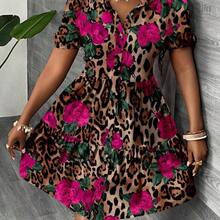 Slayr Plus Size Vintage Leopard Print Dress, Suitable For Summer Music Festival - Rosa Fucsia - Ver 5