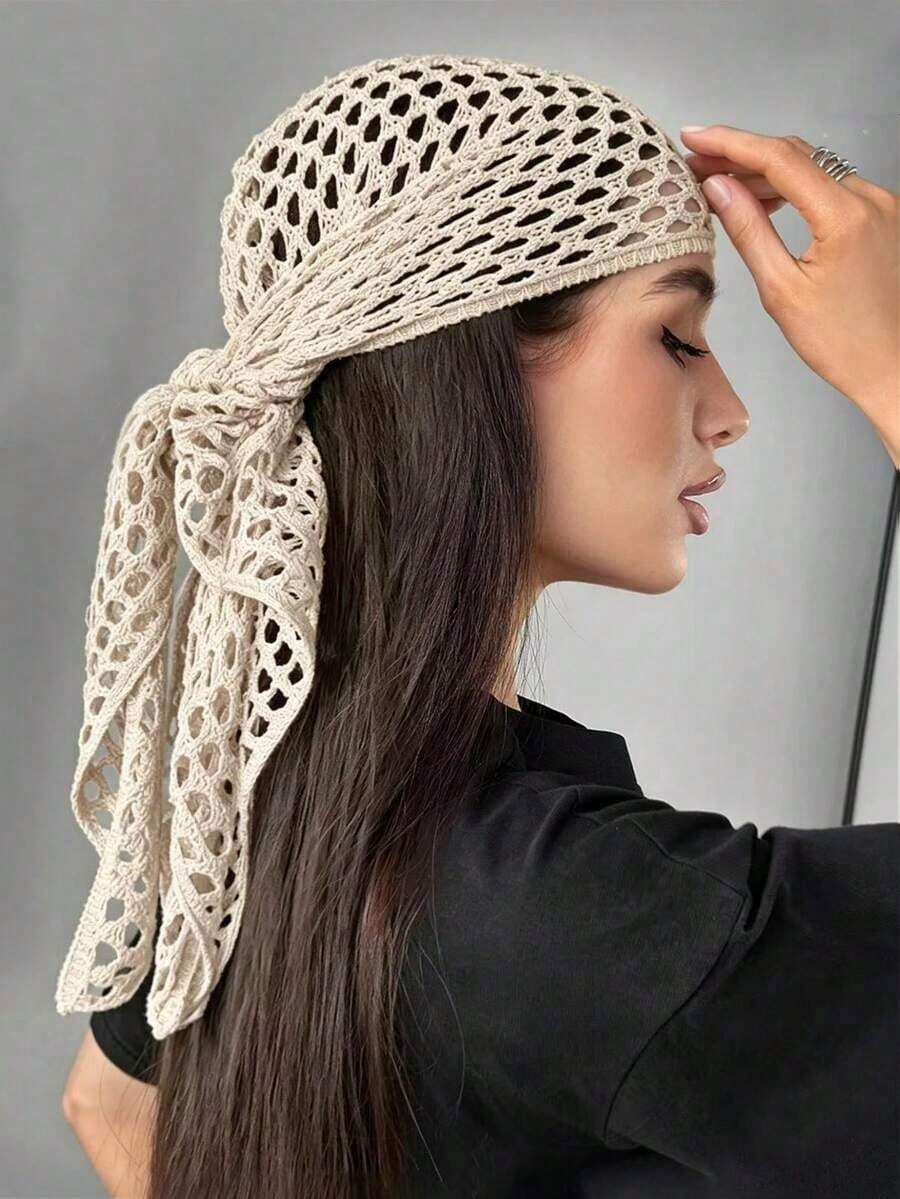 1 Piece Women's Floral Lace Scarf And Shawl Set, Lightweight And Breathable, Suitable For Beach, Casual, Party And Formal Occasions, Women's Summer Scarf - 卡其色 - 查看 1