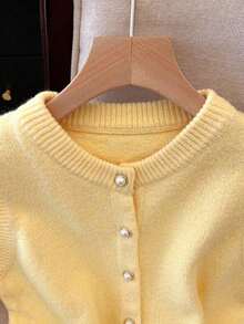 Chaleco de mujer elegante y minimalista, de estilo francés, versátil y elegante - Amarillo - Ver 3