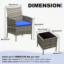 3 Pieces Outdoor Patio Furniture Sets, Rattan Patio Table and Chairs Set with Soft Cushion and Coffee Table, Outdoor Furniture for Garden, Backyard, Porch, Poolside - Blau - Übersicht 7