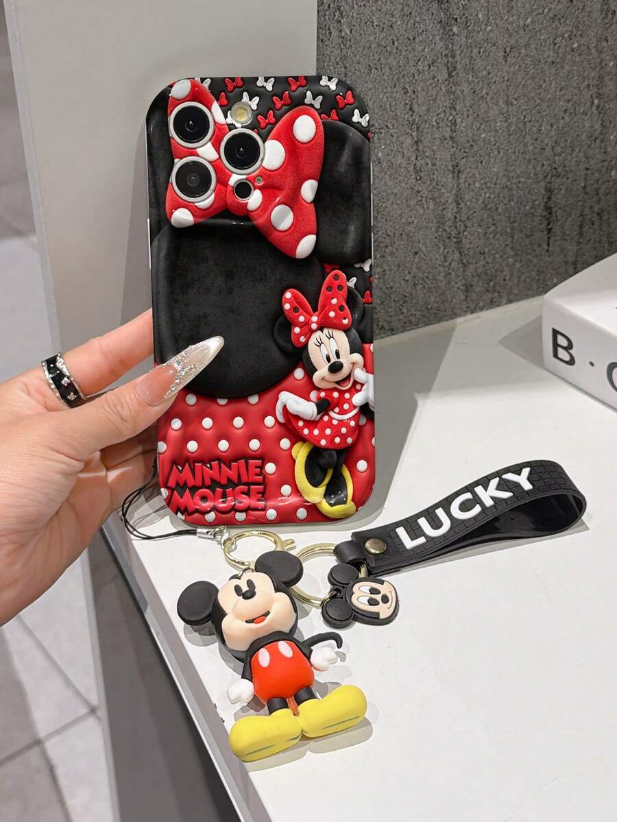 This Disney Mickey Mouse Lanyard Phone Case Is Fully Covered In TPU Material. It's Shockproof, Lightweight, And Compatible With IPhone17/16/11/13/15/15 Plus/15 Pro/15 Pro Max/12/14 Pro Max/11 Pro Max/12 Pro/12 Pro Max/13. This Phone Case Makes A Popular Birthday Gift Or Business Gift; It's Durable, Stain- And Fingerprint Resistant, And Suitable For Both Men And Women. The Set Also Includes A Mickey Mouse Phone Case And A Mickey Mouse Plush Bracelet. It's A Perfect Gift For Friends And Family. This Stylish Phone Case Is Fun, Lightweight, And Durable. IPhone17 Pro Max Phone Case, Minnie Mouse Phone Case. - trắng - Xem 1