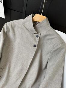 Blazer negro de oficina/escuela de manga larga, unicolor, con botones delanteros, elegante y casual, para mujer, primavera y verano, Día de la Madre - Caqui - Ver 10
