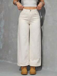 Jeans rectos y sueltos con bolsillos - Albaricoque 2 - Ver 3
