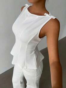 sin mangas elegante para ir al trabajo, diseño minimalista - Blanco - Ver 7