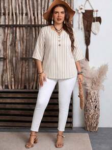Camisa de mujer de estilo minimalista casual con microrayas azules, adecuada para primavera/verano, con vibra de resort - Multicolor 9 - Ver 6
