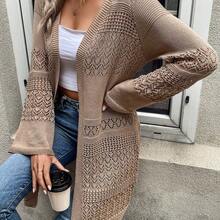 Women's Minimalist Hollow-Out Knitted Cardigan, Versatile For Autumn/Winter - Negro - Ver 7