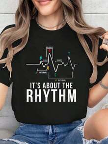 Camiseta de Algodón Estampada para Enfermera Cardíaca, Enfermera de Cardiología, Enfermería Cardíaca, CVICU, para Verano, Camiseta de Manga Corta Suave para Mujer, Moderna y Cómoda con Diseño Gráfico - Negro - Ver 1
