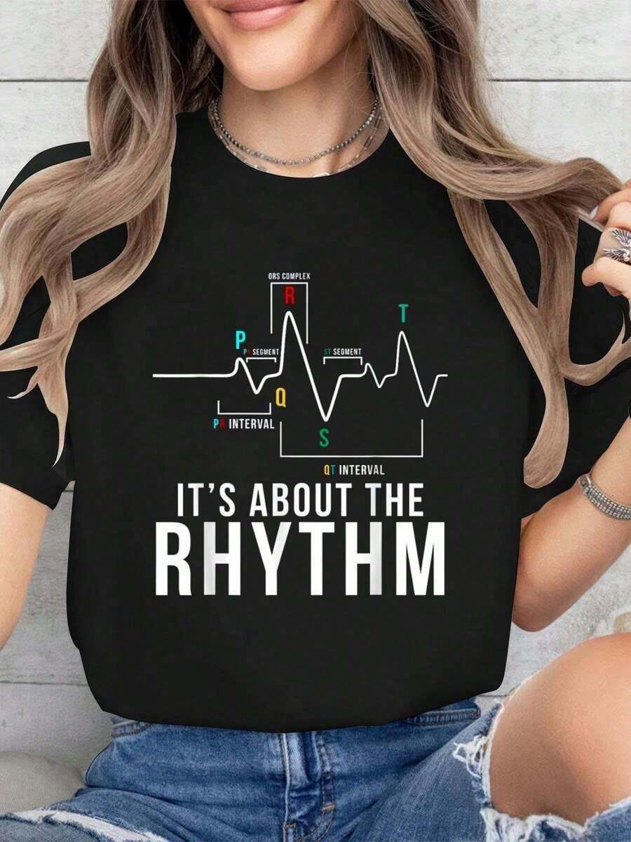 Camiseta de Algodón Estampada para Enfermera Cardíaca, Enfermera de Cardiología, Enfermería Cardíaca, CVICU, para Verano, Camiseta de Manga Corta Suave para Mujer, Moderna y Cómoda con Diseño Gráfico - Negro - Ver 1