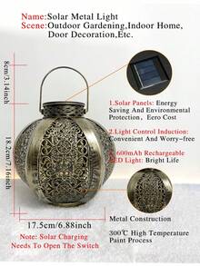 1个太阳能花园灯，金属镂空锻铁灯笼，多功能壁挂式/吊挂式灯，LED投影灯，适用于家居装饰、室内装饰、花园装饰、草坪、台阶、生日、派对、节日等各种场合。是馈赠亲朋好友的理想礼物。 - 彩色 - 查看 6