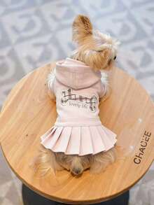 1 bộ váy áo hoodie cho thú cưng màu hồng kẻ caro thêu hình xương, váy xếp ly dễ thương cho chó nhỏ, quần áo kiểu công chúa cho chó Yorkie và Maltese. - Hồng - Xem 9
