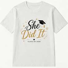 2026 Graduation T-Shirt "She Did It", Women's Cotton T-Shirt, Elegant Design For Graduation Party And Everyday Wear - 白色 - 查看 9