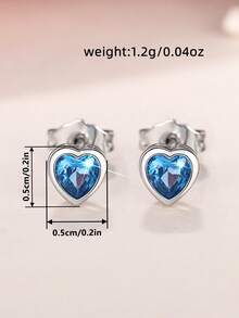 1 Pair Elegant Cubic Zirconia Stud Earrings, Suitable For Teenage Girls Daily Wear, Party Jewelry Or Birthday Gift - Blue - View 6