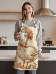1 pieza, Delantal de poliéster con estampado de pato lindo, adecuado para cocinar, hornear y jardinería - se puede usar como atuendo para la cocina y el comedor. - Multicolor - Ver 6