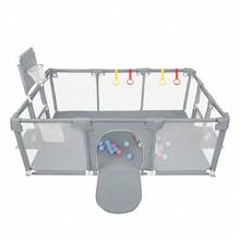 Bed Rail, Playpen 180 X 120 X 66 Cm With 50 Ocean Balls, Play Area With Football Goal And Basketball Hoop - Màu xám đen - Xem 1