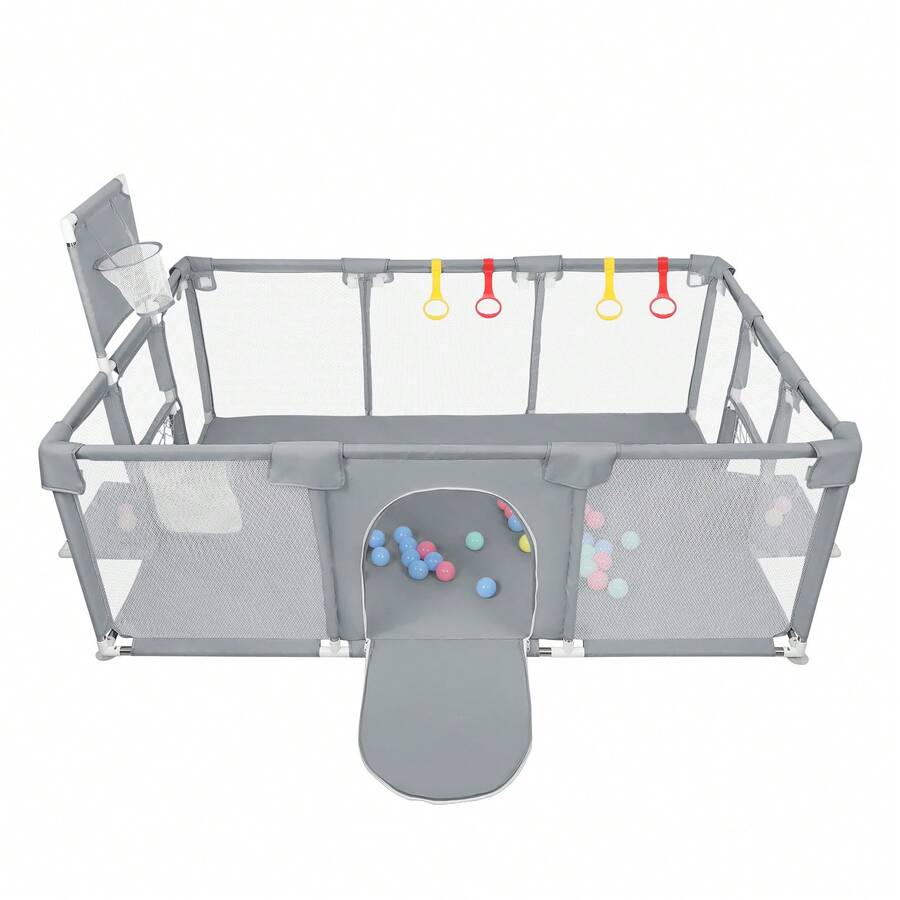 Bed Rail, Playpen 180 X 120 X 66 Cm With 50 Ocean Balls, Play Area With Football Goal And Basketball Hoop - Màu xám đen - Xem 1