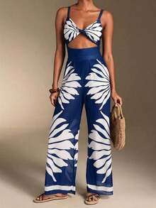 Swim Oasis Traje de baño de una pieza con camisola de patchwork de colores y pantalones de pierna ancha, adecuado para vacaciones en la playa, fiestas en la piscina y fiestas en la playa - Azul - Ver 7