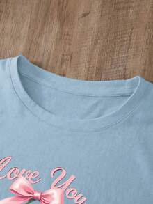 Camiseta blanca con cerezas "Love You Cherry Much" Playera casual de manga corta Camiseta con estampado de cerezas Diseño gráfico de cerezas con frase romántica Estilo juvenil / dulce / femenino - YH303-Azul - Ver 4
