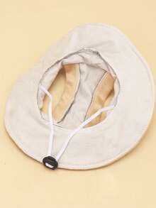 Sombrero de sol de poliéster con decoración de orejas lindas, ajustable anti-caída, protección solar, adecuado para perros de mascotas pequeñas para uso al aire libre en primavera, otoño e invierno - Caqui - Ver 6