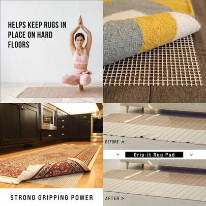 Grip-It Ultra Stop Non-Slip Rug Pad for Rugs on Hard Surface Floors, 3 by 5-Feet, Natural