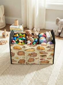 1pc Compartment Storage Box, Laundry Basket, Large Capacity Foldable With Patterned Print, Suitable For Nursery, Bedroom, Baby Clothes, Under Bed Storage, Toy Storage - Multicolor - View 12