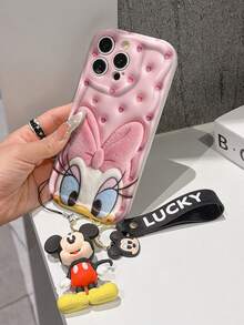 Disney Mickey Mouse Clubhouse Phone Case : 3D Fluffy Pattern Border Protector Phone Soft Phone Case With A Free Cute Mickey Bracelet Chain Lanyard, Mickey, Minnie, Goofy, Donald Duck, Daisy Duck, Pluto, For Apple 17 Promax 17 Pro 16 15 14 13 12 11 Pro Max XS Max X XR Soft Cover Summer Phone Case - trắng - Xem 4