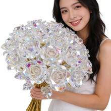 5/1件裝閃亮水晶玫瑰花束，人造水晶花製成，適用於婚禮、週年慶祝、桌面中心裝飾、情人節禮物、生日派對 - 彩色 - 查看 3