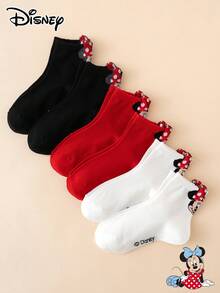 6 Pairs Disney Minnie Bow Pattern Fun Cartoon Kids Mid-Calf Socks - Multicolor - View 10
