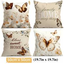 4pcs Floral & Butterfly Pattern Decorative Pillow Covers With Quotes, Single-Sided Printed Cushion Covers, Suitable For Living Room, Bedroom, Home Decor, All Seasons - Multicolor - View 13