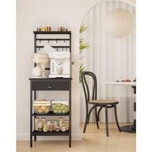 Coffee Bar Counter, Coffee Rack With Drawers, Hooks, Corner Bar Cabinet, Adjustable Height, Suitable For Baking Racks In The Kitchen And Living Room - Black - View 2