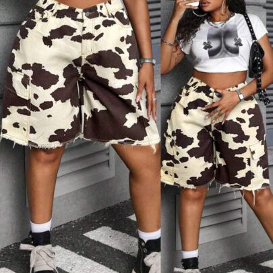 Slayr Plus Size Women's Denim Shorts For Women Jean Shorts Loose Cargo Shorts Cotton Camouflage Loose Shorts Cargo Pants Women Shorts Camo Pants Jorts Vacation Woman Summer For Women Summer Cowgirl Old Money - Multicolor - Ver 1