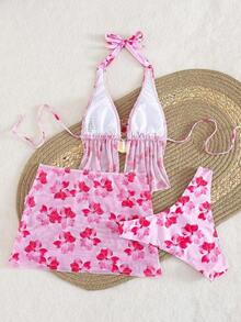 de bikini sexy con tirantes de espagueti y estampado aleatorio para mujeres 2026, conjunto de verano, elegante, Día de San Valentín, playa, vacaciones, casual, único, conjunto de verano, conjunto de vacaciones de verano, primavera, conjunto de Dí - Multicolor 8 - Ver 2