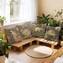 4件裝秋季莫里斯植物花卉動物松鼠兔子狼豹插圖印花圖案抱枕套 [不含枕芯]，17.7*17.7英吋(45*45公分)/19.69*19.69英吋(50*50公分)/15.75*15.75英吋(40*40公分)，[單面印花] 農舍鄉村田園風聚酯纖維裝飾枕套 房間裝飾、家居裝飾、臥室裝飾、沙發、客廳、臥室、汽車、辦公室、酒店、民宿裝飾枕套 適合所有季節 送給家人和朋友的完美禮物 - 彩色 - 查看 10