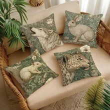4件裝秋季莫里斯植物花卉動物松鼠兔子狼豹插圖印花圖案抱枕套 [不含枕芯]，17.7*17.7英吋(45*45公分)/19.69*19.69英吋(50*50公分)/15.75*15.75英吋(40*40公分)，[單面印花] 農舍鄉村田園風聚酯纖維裝飾枕套 房間裝飾、家居裝飾、臥室裝飾、沙發、客廳、臥室、汽車、辦公室、酒店、民宿裝飾枕套 適合所有季節 送給家人和朋友的完美禮物 - 彩色 - 查看 11