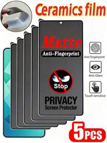 5 piezas Película cerámica mate anti espionaje, anti reflejo, anti huellas dactilares, protector de pantalla para teléfono compatible con Xiaomi 15T 14T Poco X7 X6 X5 M6 M5 Pro Note 13 12 14 4G 5G 14C 13C, película protectora a prueba de explosiones y resistente a arañazos, capa repelente al aceite, adsorción automática, fácil de instalar, película suave sin vidrio [Versión internacional, no versión local] No es compatible con el reconocimiento de huellas dactilares - transparente - Ver 24