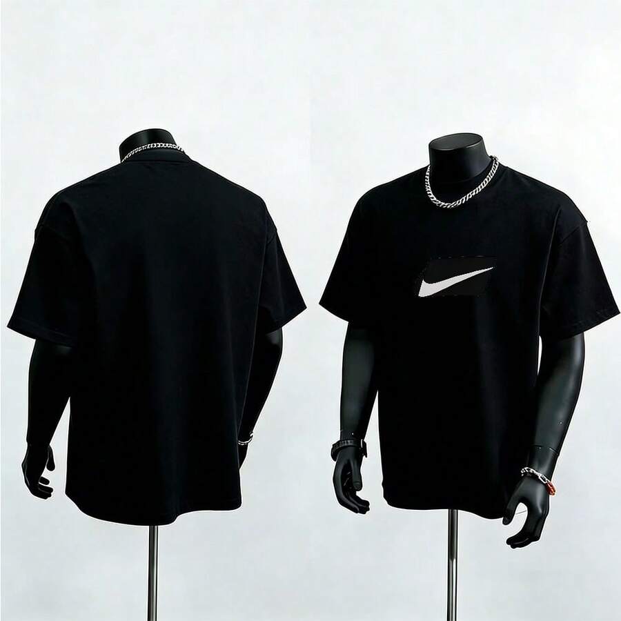 Simple Printed T-Shirt For Men, Casual Top With A Round Neck, Suitable For Everyday Commuting And As A Street Style Accessory. - Black - View 1