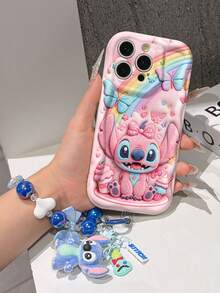 Disney Has Authorized, Phone Case - Chain Set, The Stitch Lilo & Stitch 3D Phone Case Plus A Silicone 3D Stitch Bracelet With Metallic Ring Removable Bracelet, Stitch And Angel Pattern, Compatible With Iphone17/16/15/14/13/12/11/XS/XR/X Plus Pro Max, A Stylish Cartoon Phone Case, The Perfect Gift Choice, Phone Protection, Durable Phone Cover, Great Gift For Friends And Family. - 白色 - 查看 4