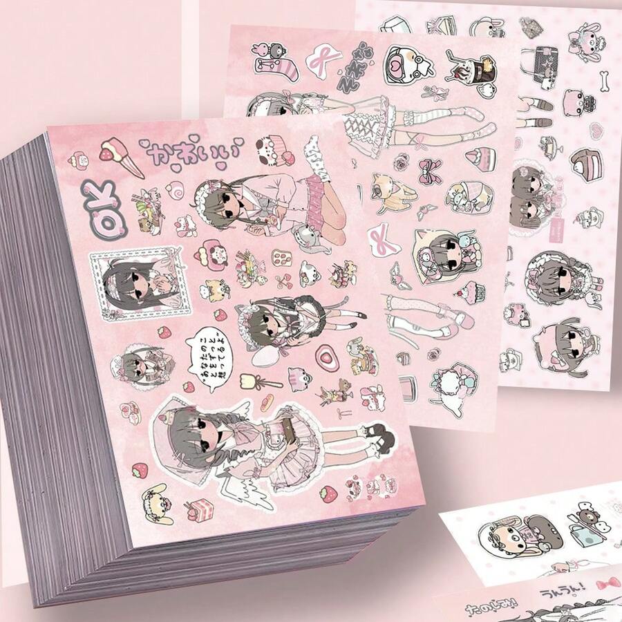 8pcs Sweet Berry Girl Diary Cutting Stickers, Anime Girl Gukka High-End Collage Material, Waterproof Stickers - Holiday Gift - Birthday Gift - Multicolor - View 1