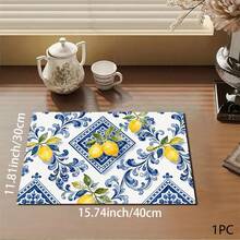 1pc Lemon Print Absorbent Mat/Drying Mat For Coffee Maker, Dishes - Polyester Absorbent Desktop Protective Mat With Rubber Anti-Slip Pad, For Kitchen Counter Decor, Home Bar And Dining Table - Multicolor - View 5
