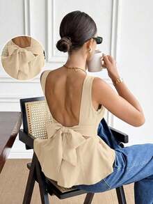 Camisa sin mangas y sin espalda elegante y casual de 100% algodón, conjunto de verano para damas - Albaricoque - Ver 9