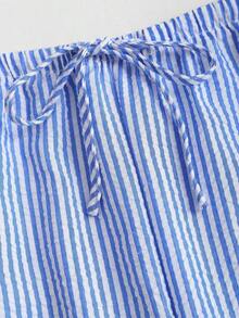 Sweetro Set de 2 piezas: Pantalones rectos con cordones y rayas, estilo callejero para mujer, verano - Azul 3 - Ver 5